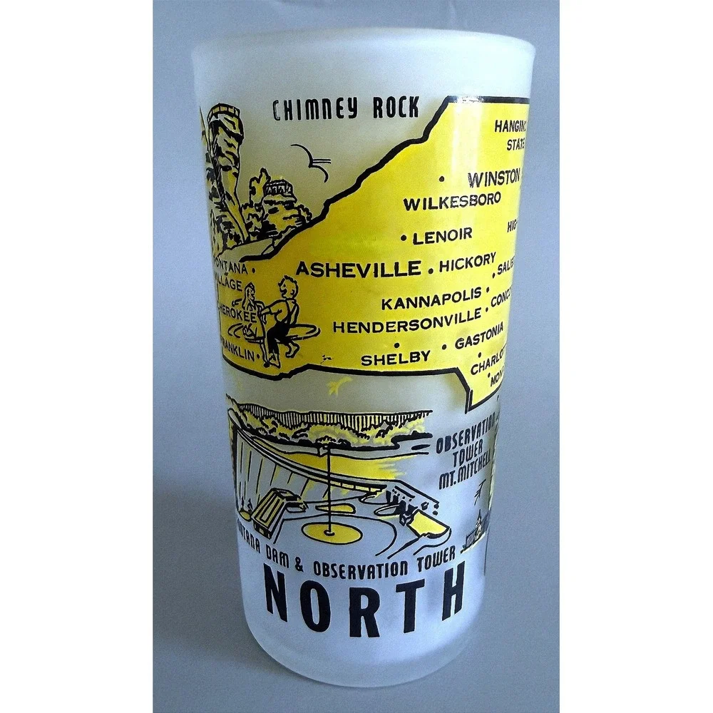 North Carolina Vtg 1960s State Landmarks Frosted Glass Tumbler Enamel Paint 5